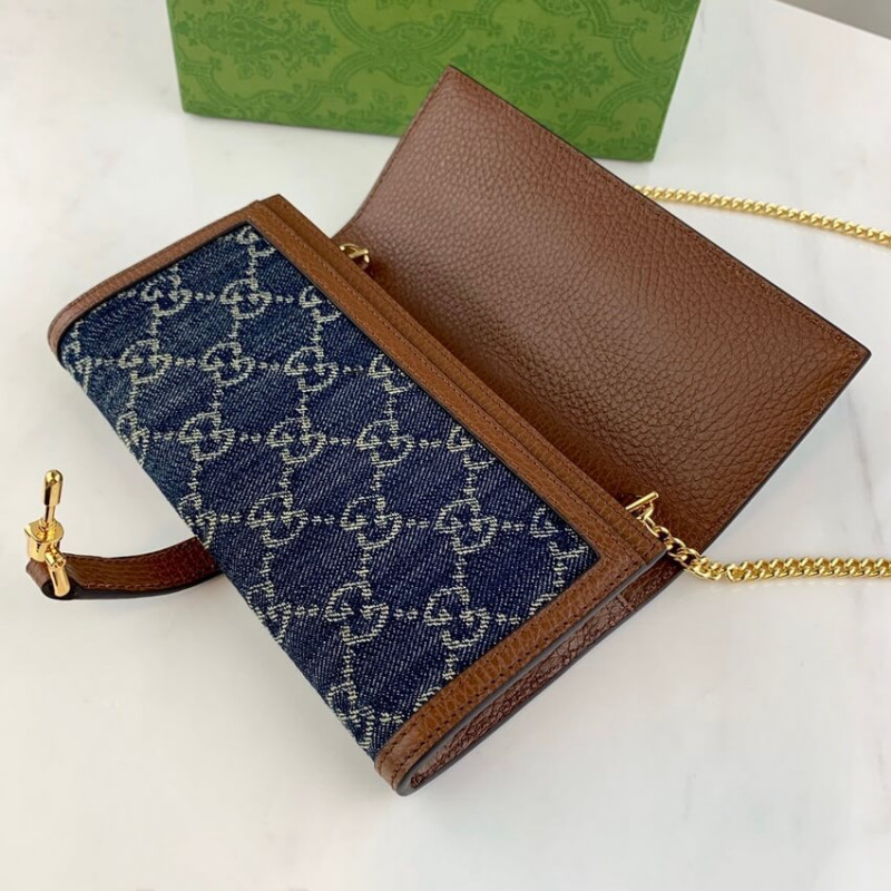 Replica Gucci Jackie 1961 Chain Wallet 652681 In Blue Denim