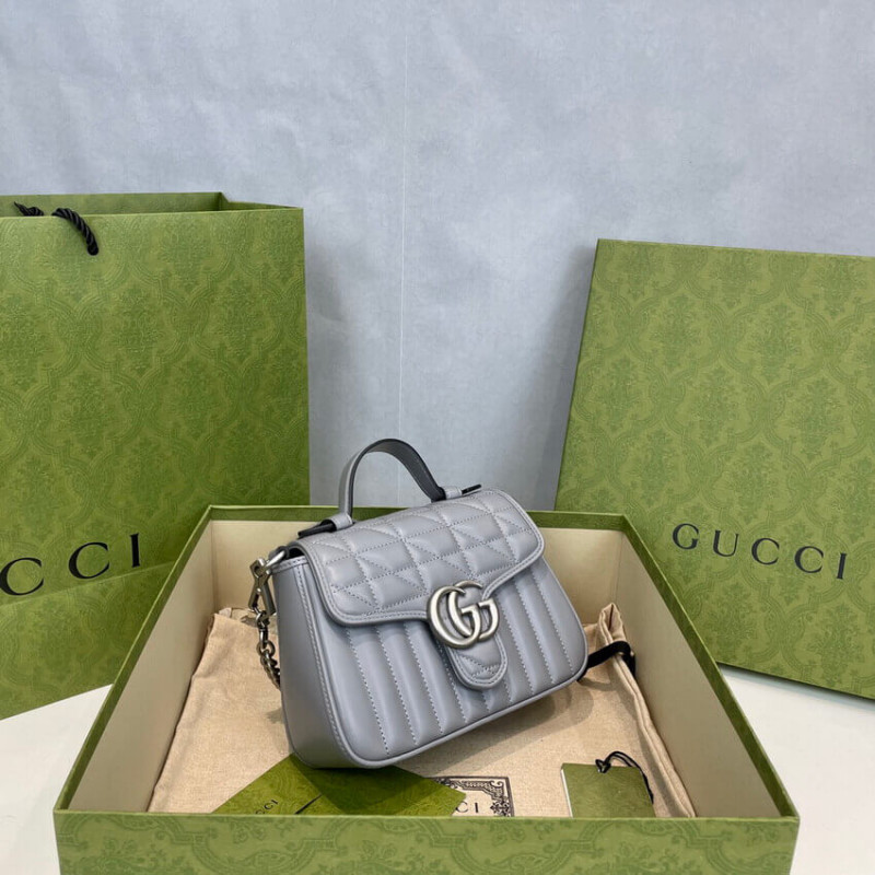 Replica Gucci Gg Marmont Grey Matelasse Leather Mini Top Handle Bag 583571