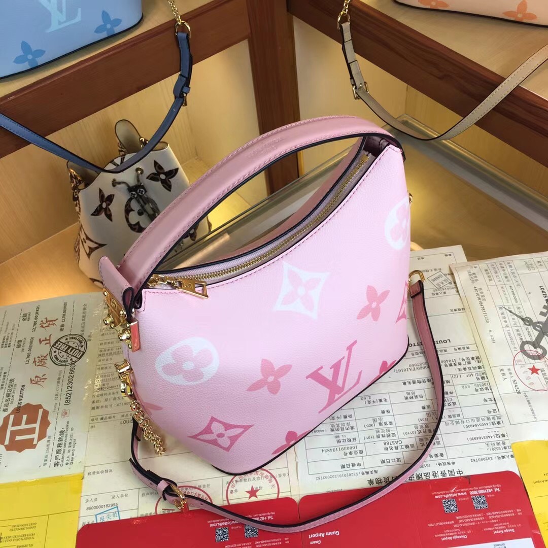 Replica Louis Vuitton Marshmallow Hobo Bag Beige/Pink/Blue