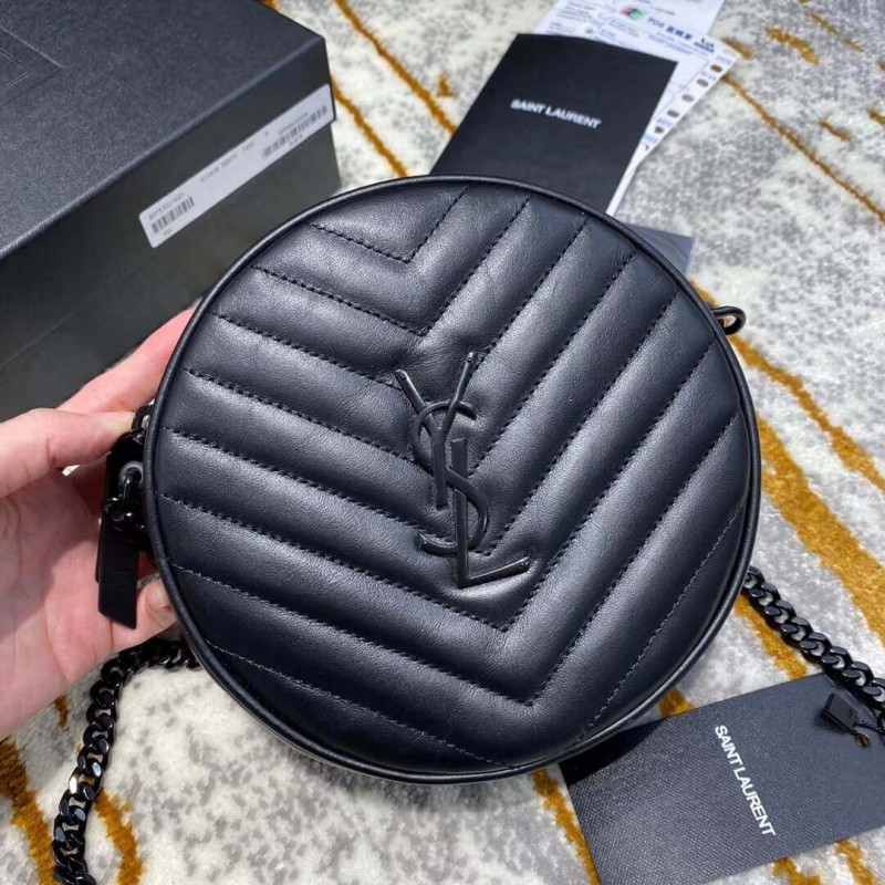 Replica Saint Laurent Vinyle Round Camera Bag In Chevron-Quilted Smooth Leather 6104361