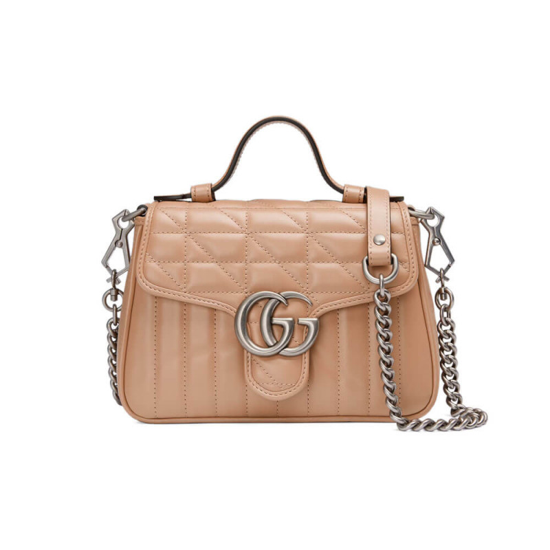 Replica Gucci Gg Marmont Rose Beige Matelasse Leather Mini Top Handle Bag 583571