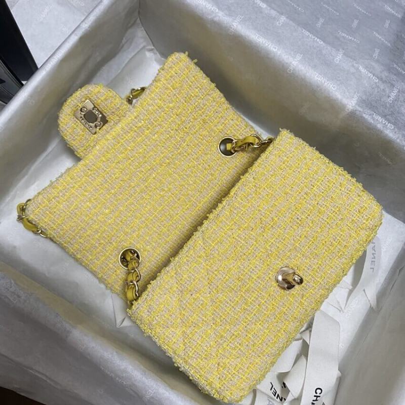 Replica Chanel 20Cm Classic Flap Bag In Yellow Tweed 1116