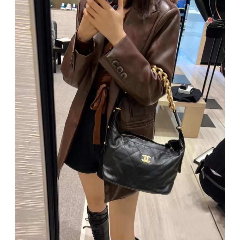 Replica Chanel Black Calfskin Leathe Hobo Bag As2910
