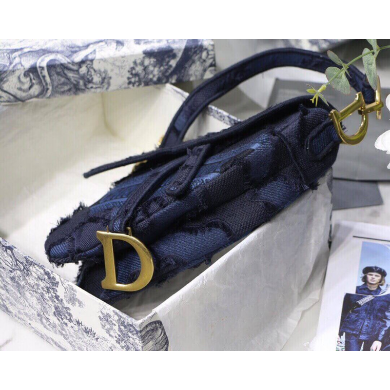 Replica Dior Saddle Bag Blue Camouflage Embroidery M0446
