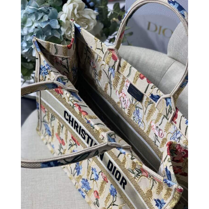 Replica Dior Book Tote In Hibiscus Metallic Thread Embroidery M1286