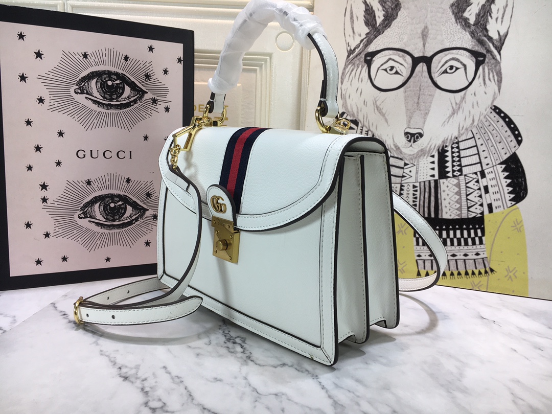 Replica Gucci Ophidia Small Top Handle Bag With Web Black/White