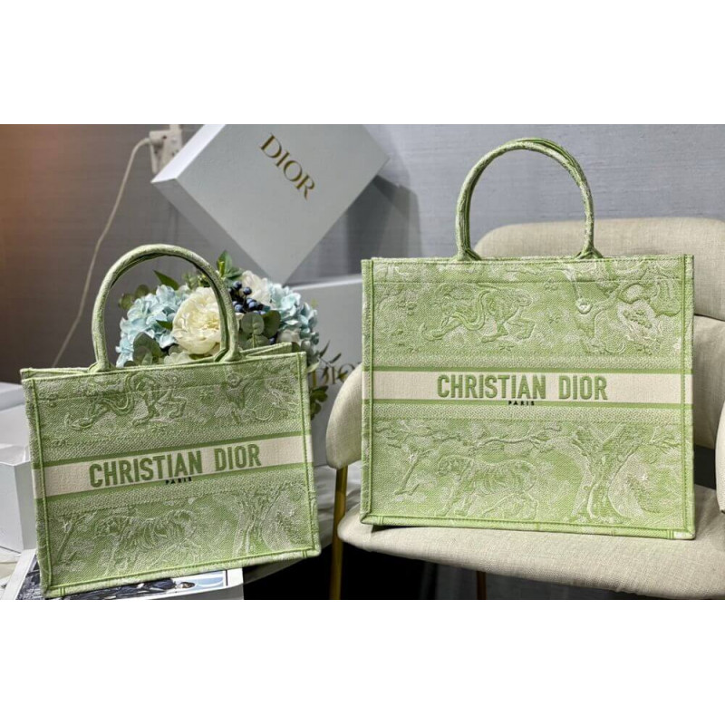 Replica Dior Book Tote Lime Toile De Jouy Reverse Embroidery M1286