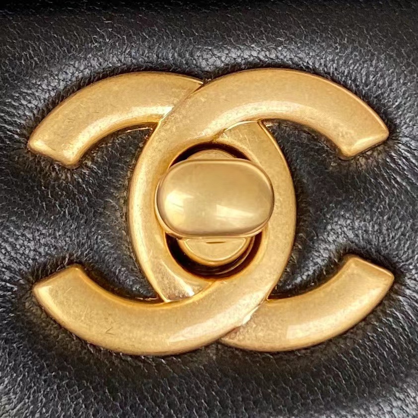 Replica Chanel Lambskin Mini Flap Bag With Top Handle Black As2431
