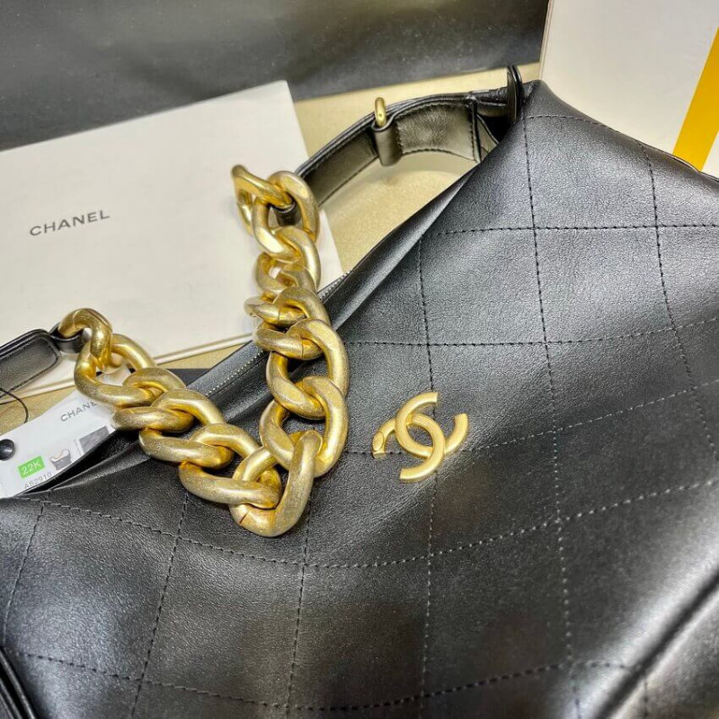 Replica Chanel Black Calfskin Leathe Hobo Bag As2910