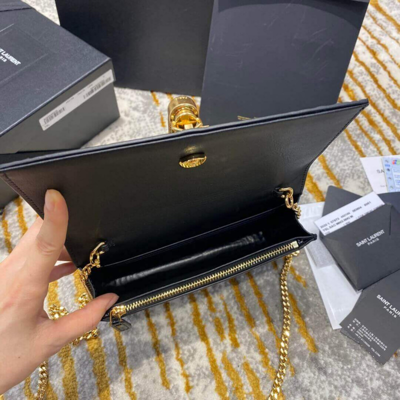 Replica Ysl Saint Laurent Kate Chain Wallet With Tassel In Crocodile Embossed Leather 452159