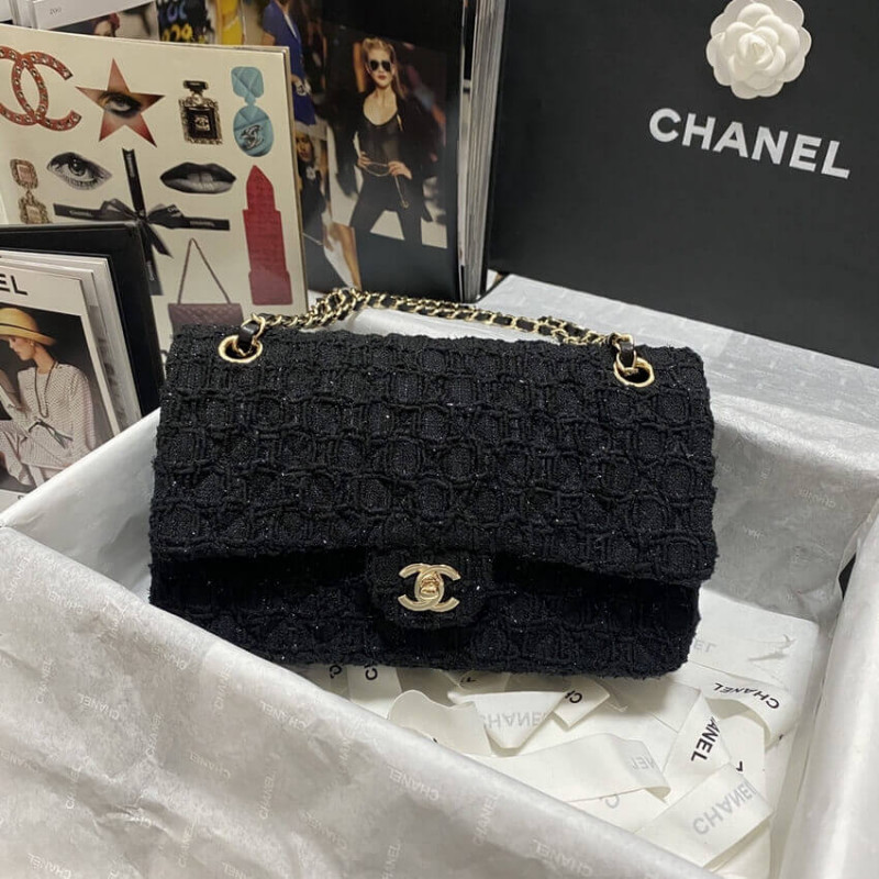 Replica Chanel Classic Flap Bag In Black Tweed 1112