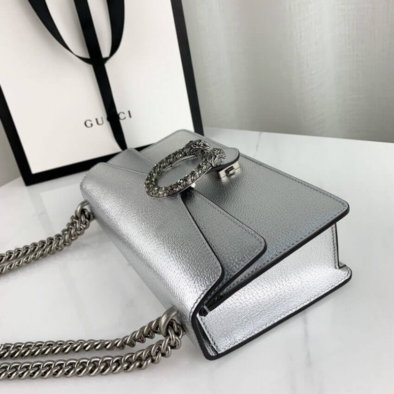 Replica Gucci Dionysus Small Shoulder Bag In Silver Lame Leather 499623