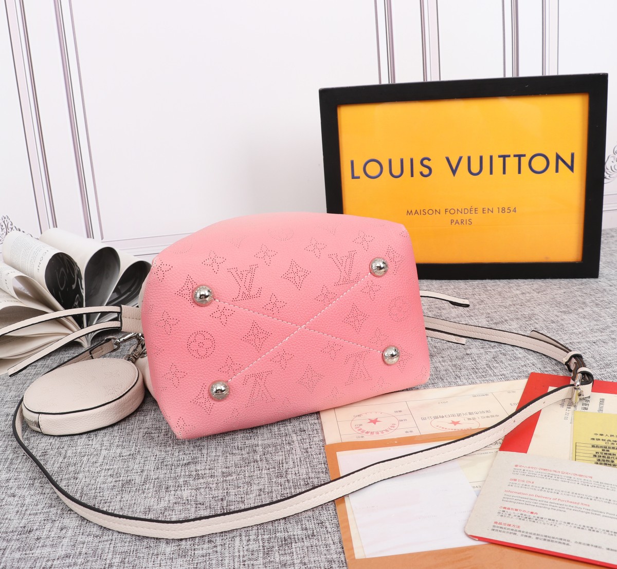 Replica Louis Vuitton Adorable Bella Bucket Bag Pink/Blue