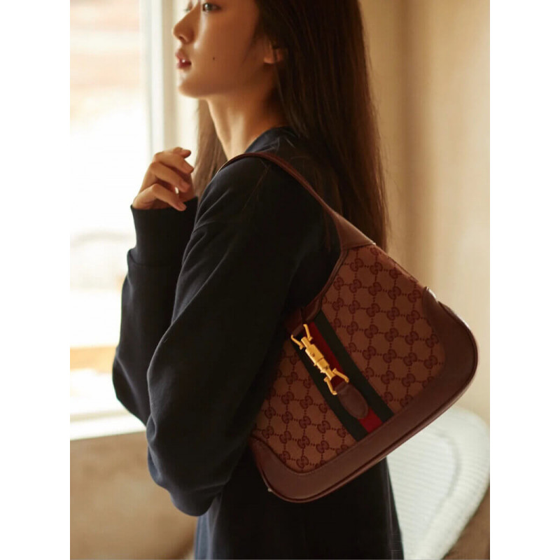 Replica Gucci Jackie 1961 Small Shoulder Bag 636706 In Burgundy Gg Canvas