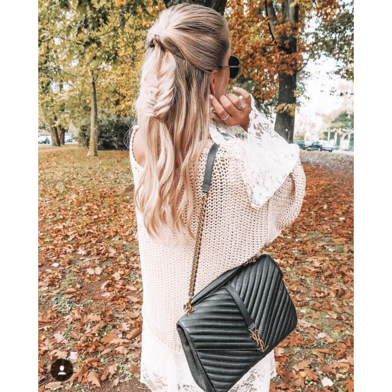 Replica Ysl Saint Laurent Sheepskin Matelasse Chevron Monogram Large College Satchel 392738 Black