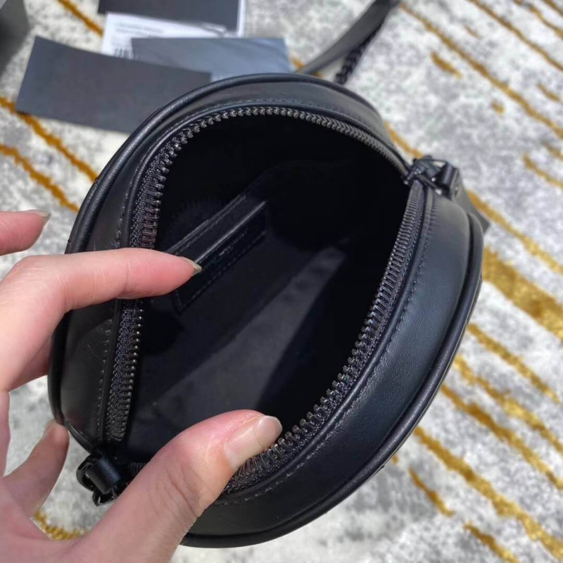 Replica Saint Laurent Vinyle Round Camera Bag In Chevron-Quilted Smooth Leather 6104361