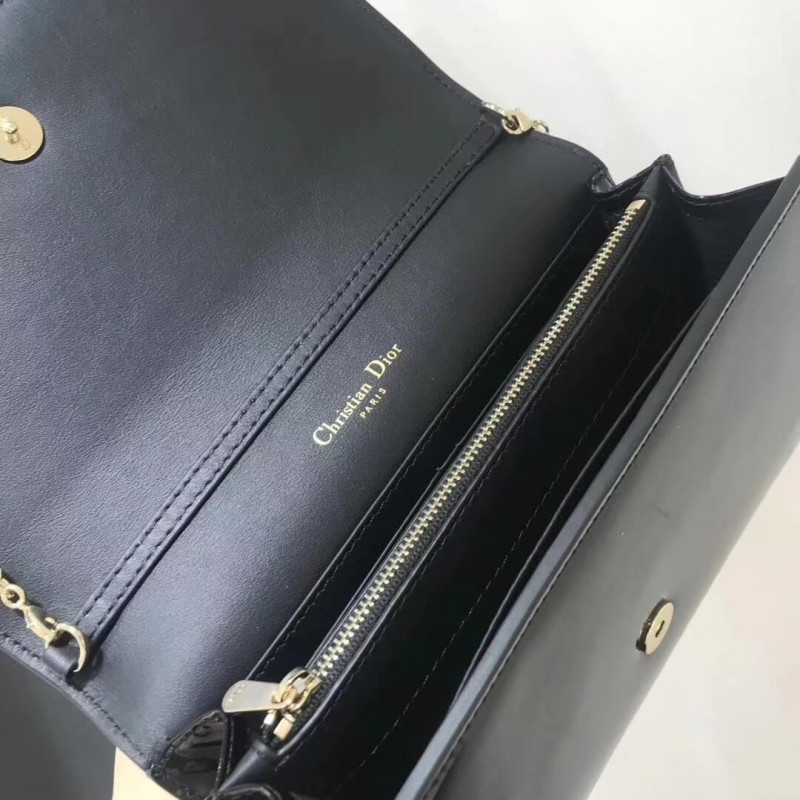 Replica Christian Dior Black 30 Montaigne Patent Calfskin Wallet On Chain S2059