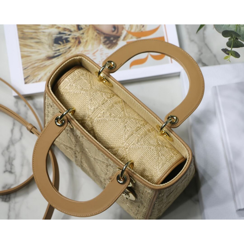 Replica Christian Dior Medium Lady Dior Bag Natural Cannage Raffia M0565
