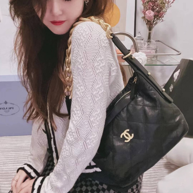 Replica Chanel Black Calfskin Leathe Hobo Bag As2910