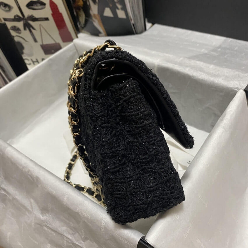 Replica Chanel Classic Flap Bag In Black Tweed 1112