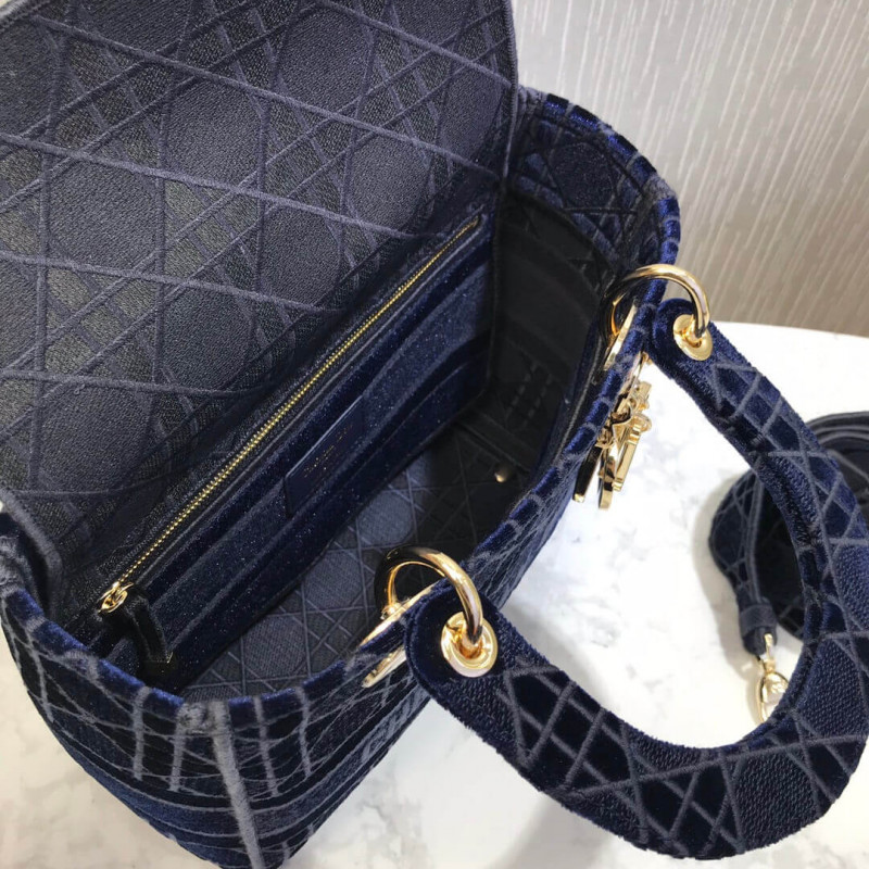 Replica Dior Medium Lady D-Lite Bag Embroidered Velvet M0565O