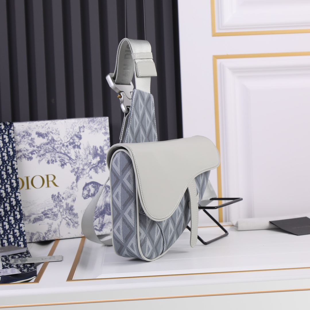 Replica Dior Cd Diamond Canvas Saddle Bag- Black/White