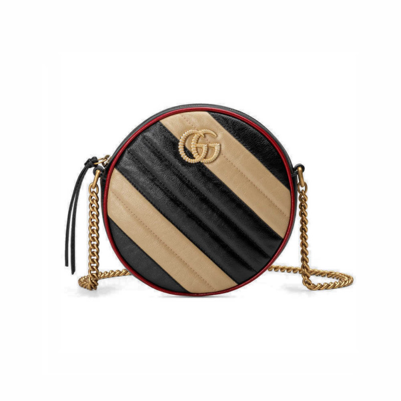 Replica Gucci Gg Marmont Mini Round Shoulder Bag 550154 Beige/Black