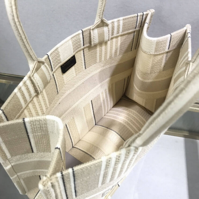 Replica Dior Small Book Tote Beige Stripes Embroidery M1296