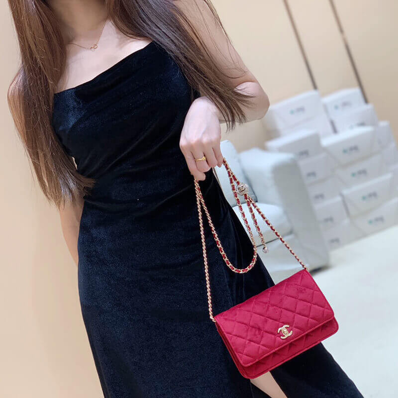 Replica Chanel Woc With Cc Details On Strap Ap1450 In Velvet