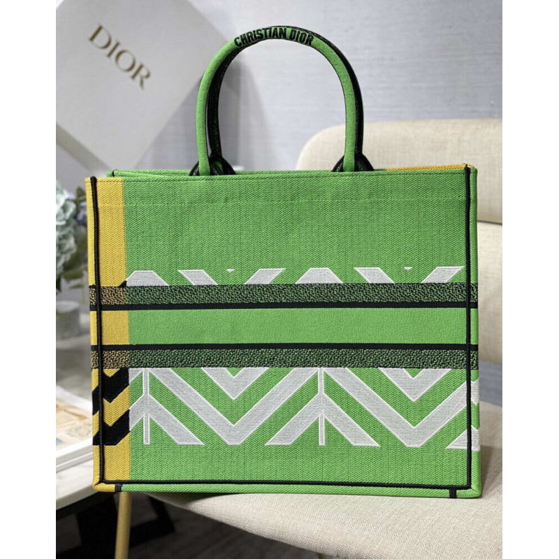 Replica Christian Dior Large Book Tote Bright Green And Orange D-Jungle Pop Embroidery M1286