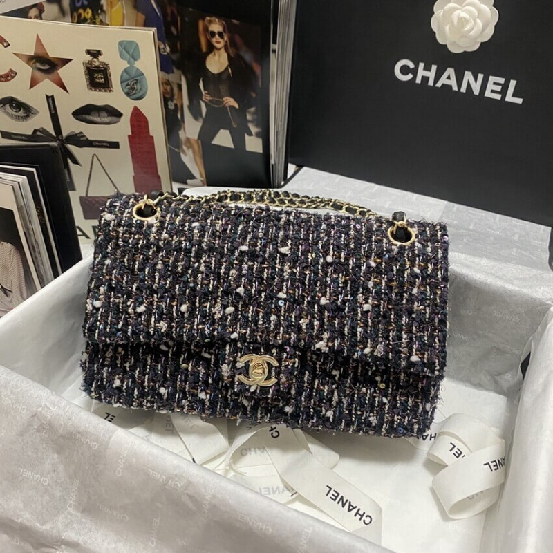 Replica Chanel Classic Flap Bag In Navy Blue   Multicolor Glittered Tweed 1112