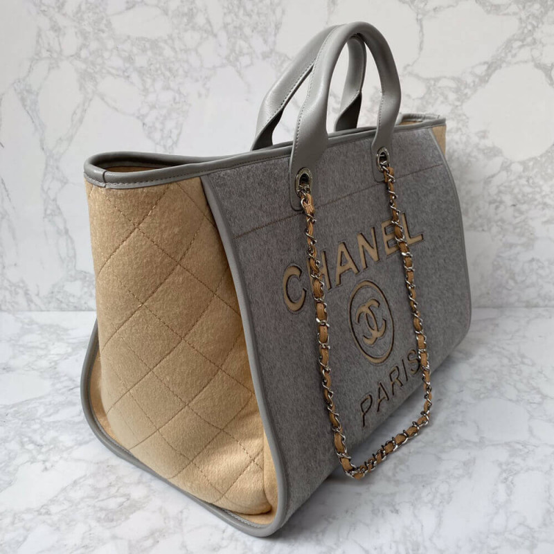 Replica Chanel Wool Felt Deauville Shopping Bag A60598 Grey