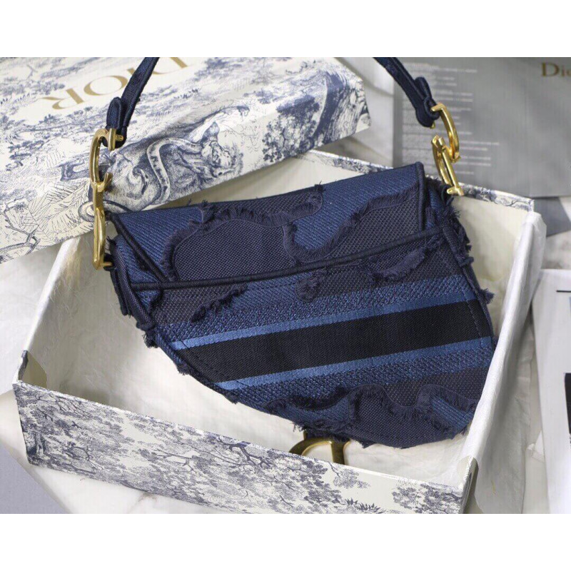 Replica Dior Saddle Bag Blue Camouflage Embroidery M0446