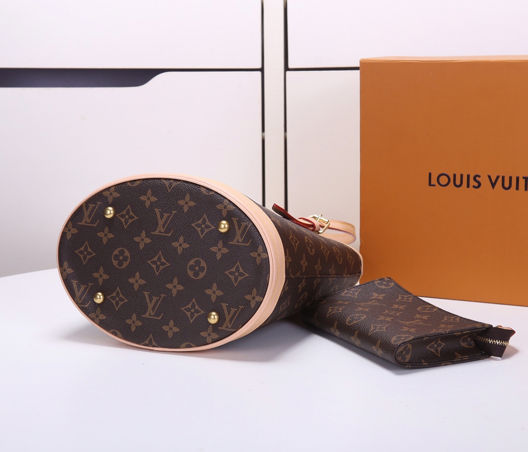 Replica Louis Vuitton Monogram Bucket Pm Tote Bag With Wallet M42238