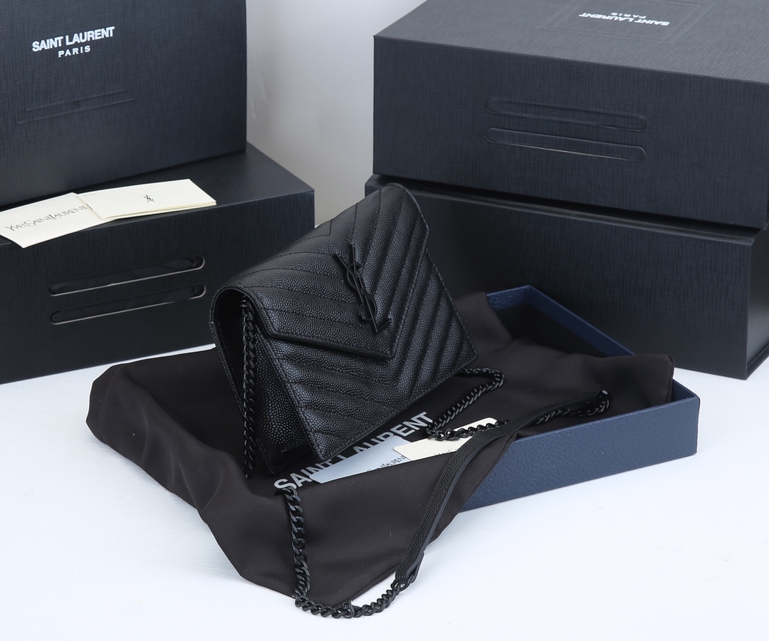 Replica Ysl Envelope Chain Wallet In Grain De Poudre Embossed Leather 1888