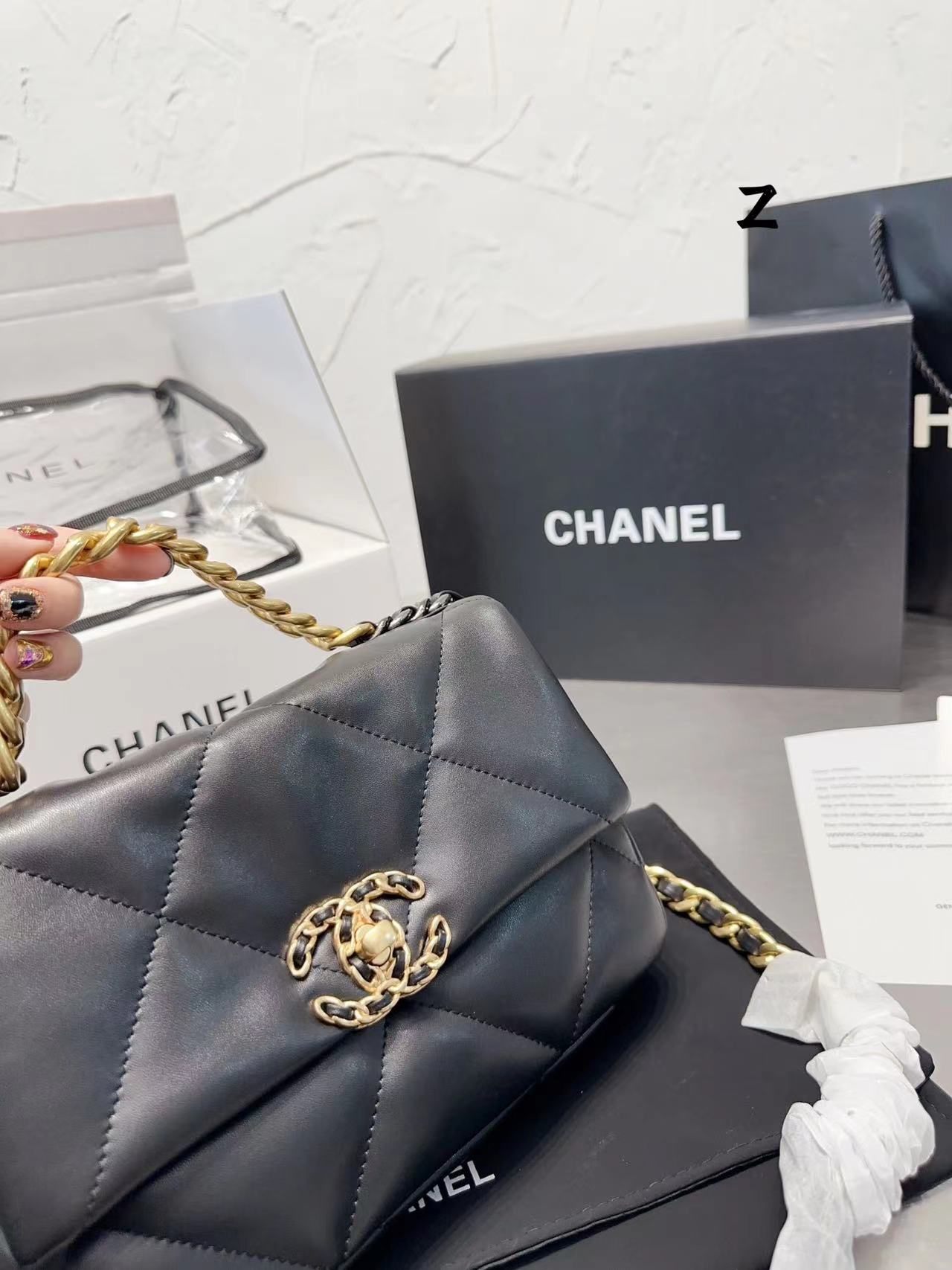 Replica Chanel 19 Hand 2Way Chain Shoulder Bag As1160 Lamb Leather Black Used Women