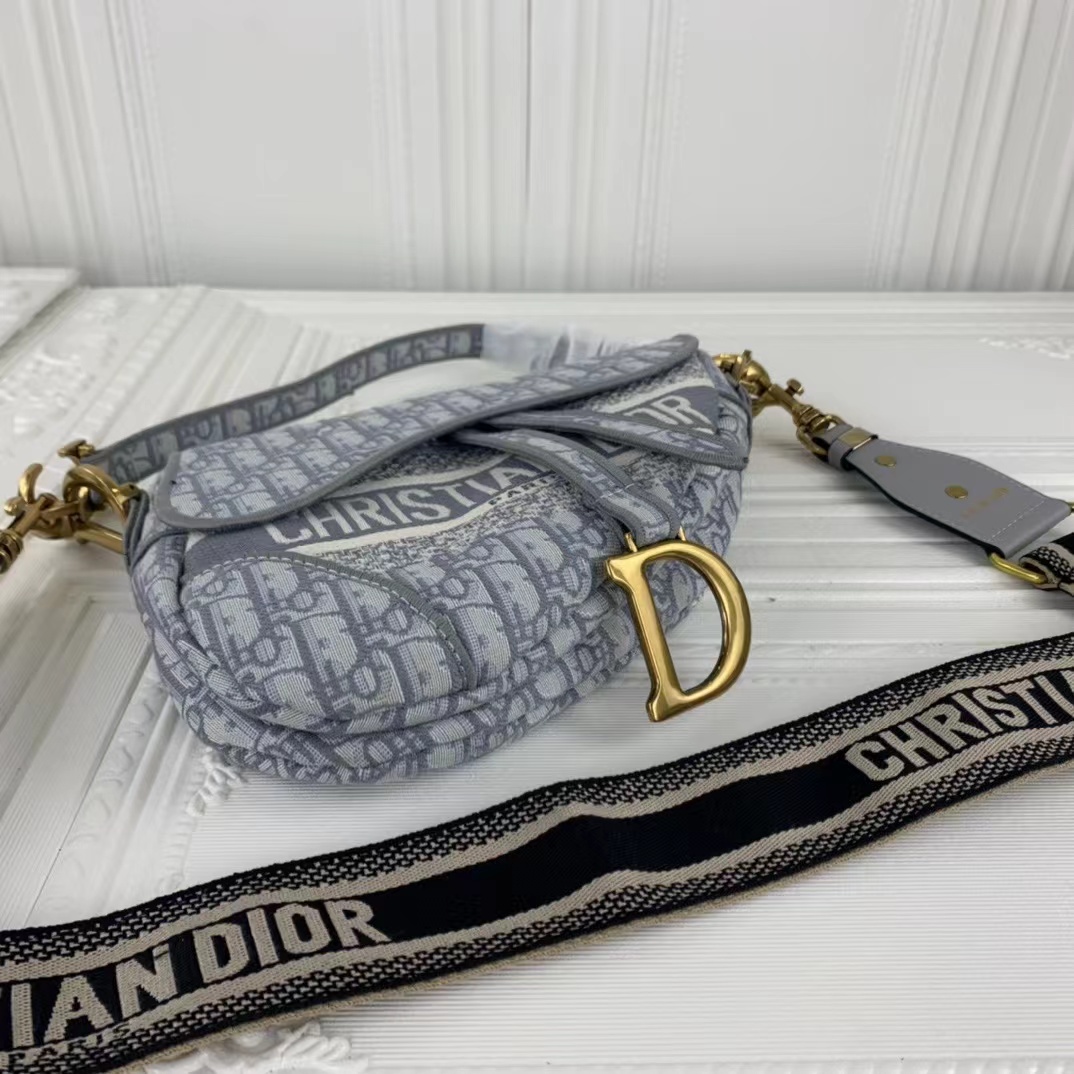 Replica Dior Navy/Gray Oblique Embroidery Saddle Bag