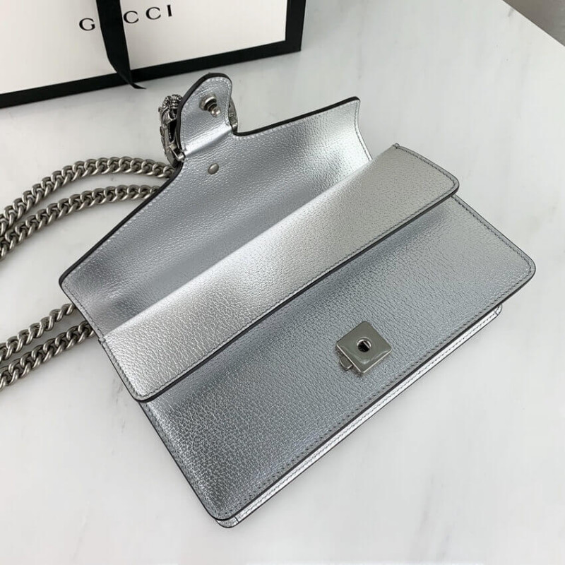 Replica Gucci Dionysus Small Shoulder Bag In Silver Lame Leather 499623
