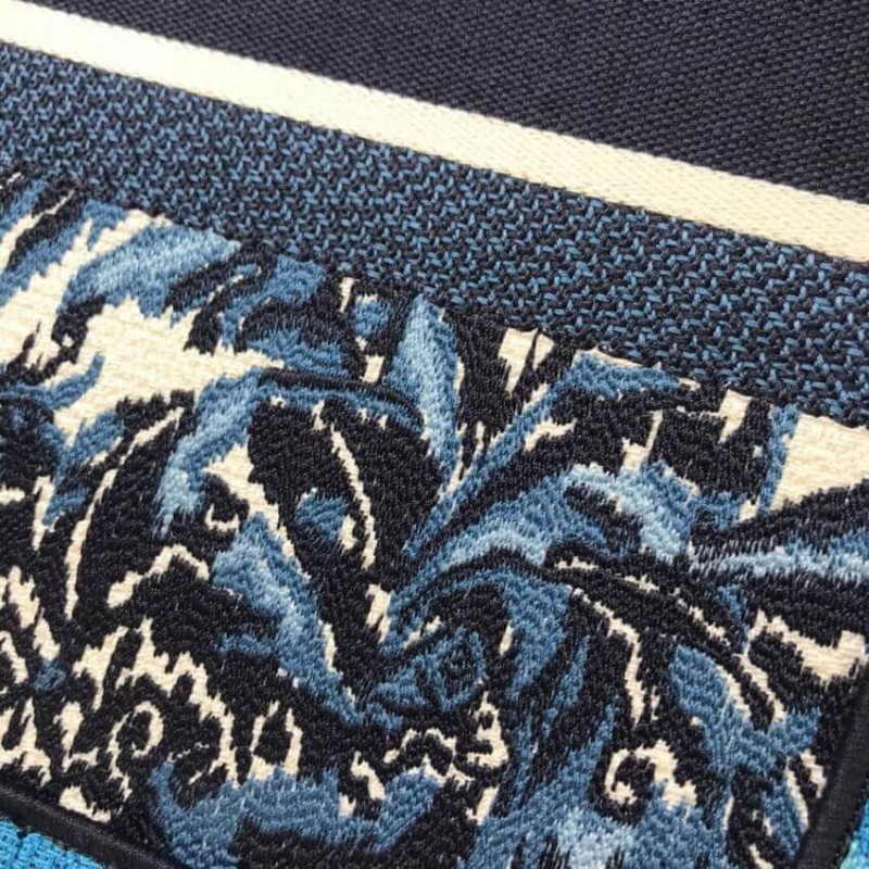 Replica Dior Small Book Tote In Blue Palms Embroidery M1296