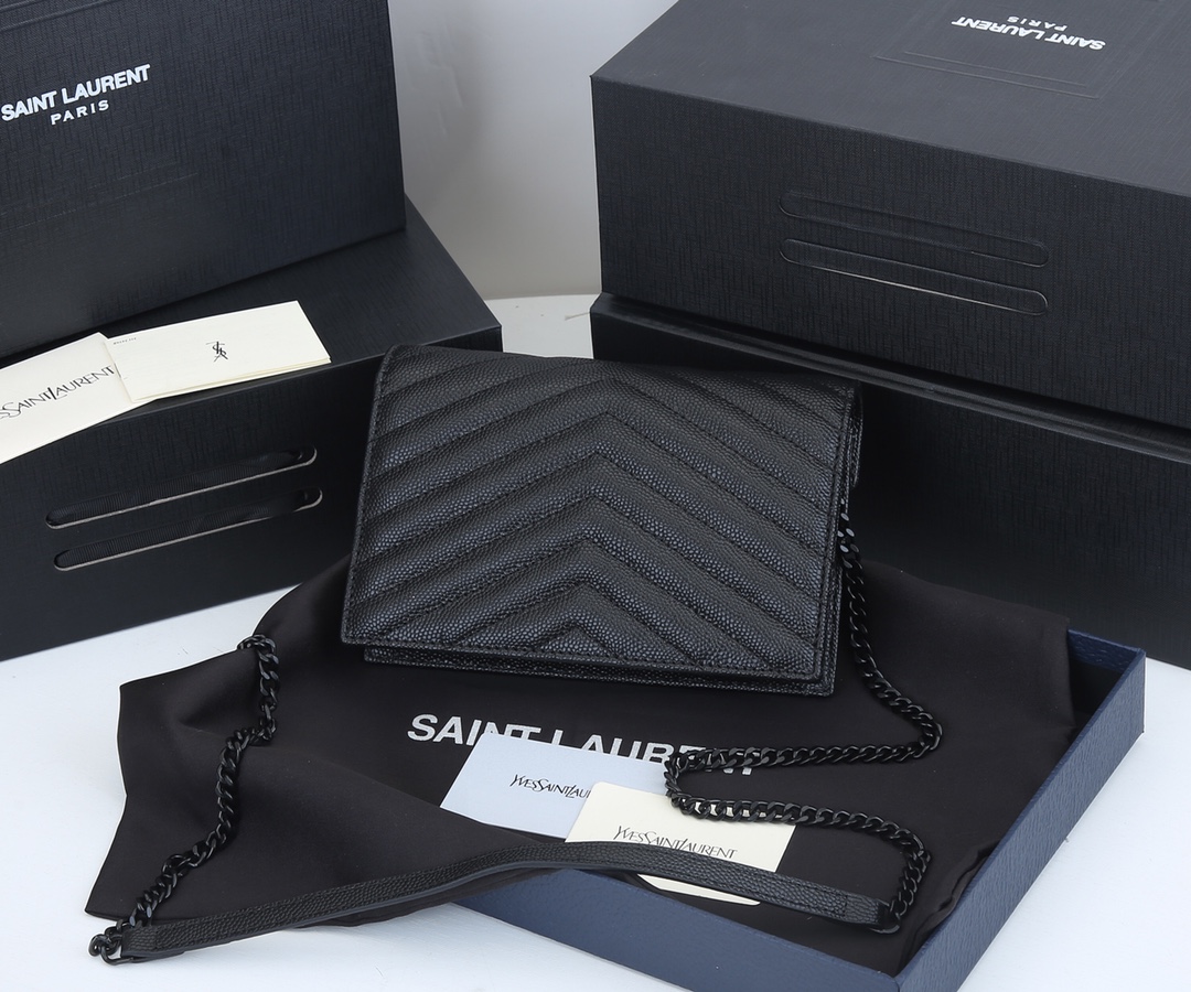 Replica Ysl Envelope Chain Wallet In Grain De Poudre Embossed Leather 1888