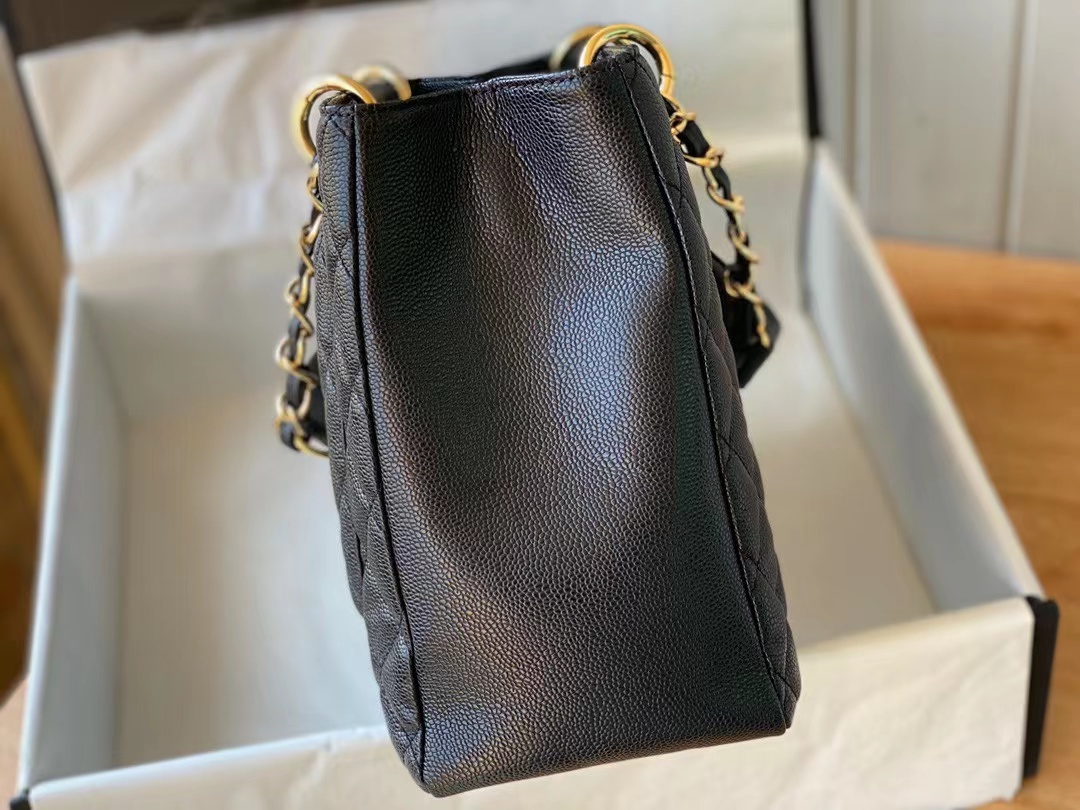 Replica Chanel Grand Shopping Black Tote Quilted Caviar A50995