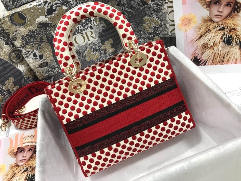 Replica Dior Aaa-Red Dots Medium Lady D-Lite Bag/Embroidered Logo