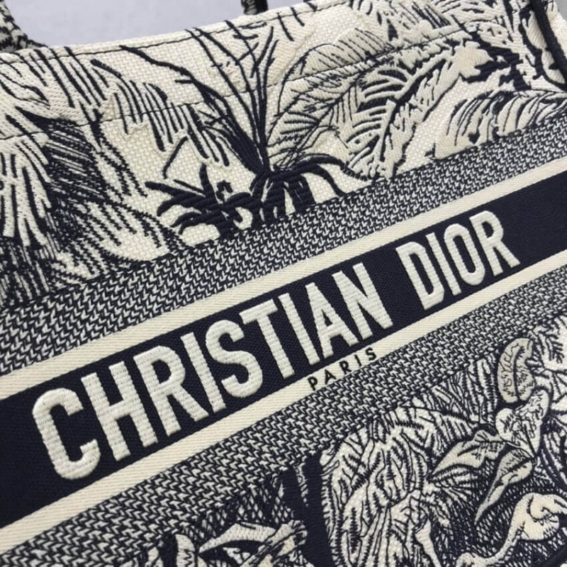 Replica Dior Small Book Tote Blue Toile De Jouy Palms Embroidery M1296