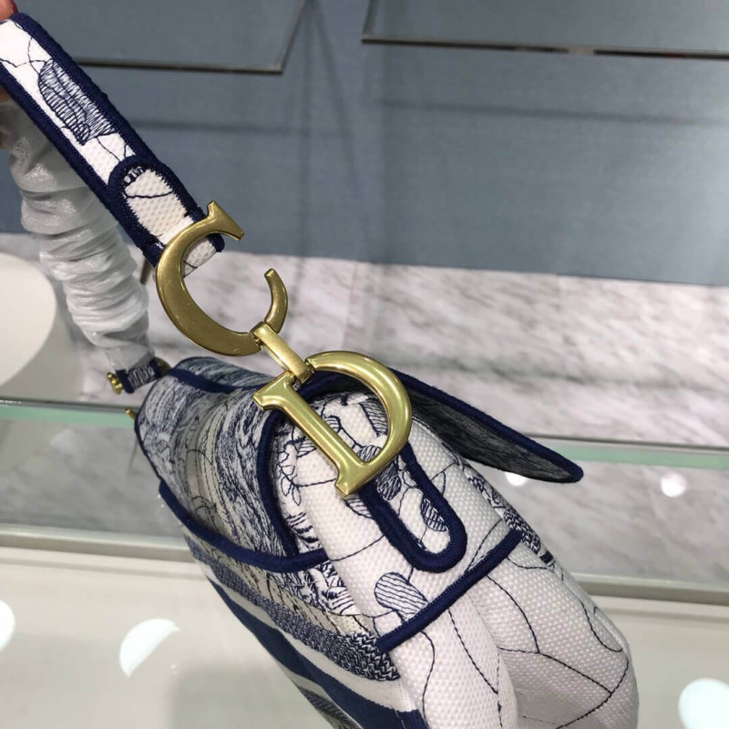 Replica Christian Dior Saddle Bag In Blue Camouflage Embroidery M0446