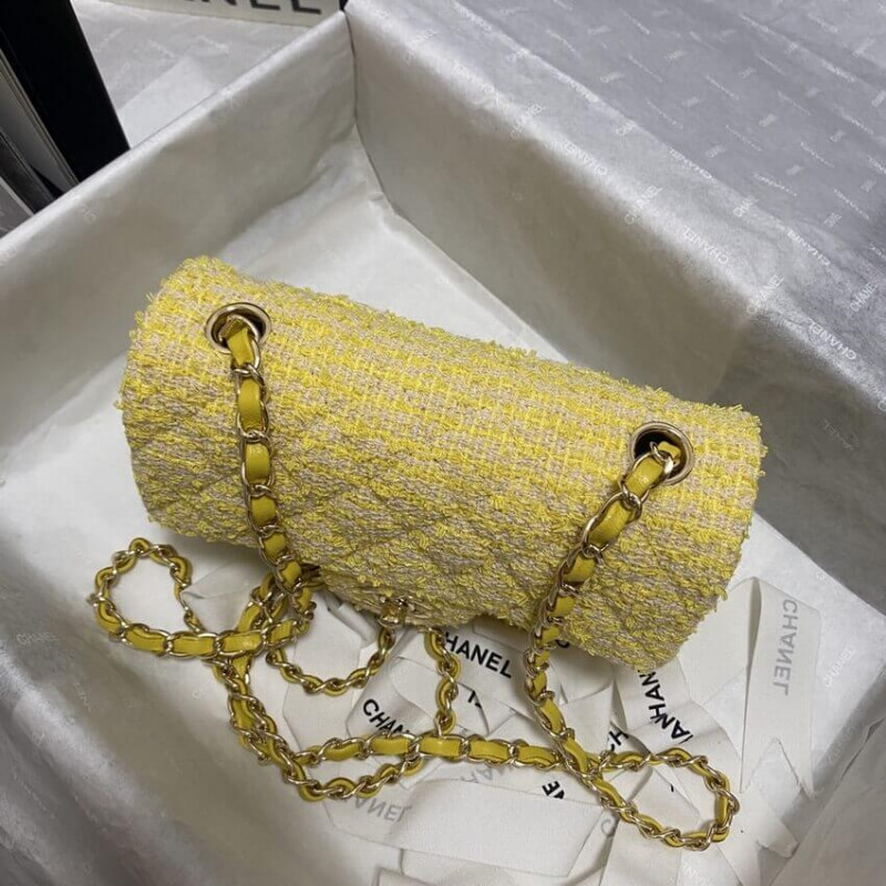 Replica Chanel 20Cm Classic Flap Bag In Yellow Tweed 1116