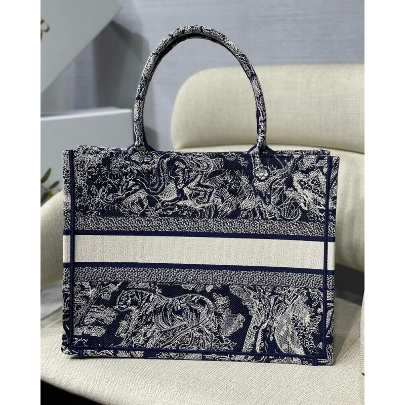 Replica Dior Small Book Tote Blue Toile De Jouy Reverse Embroidery M1296