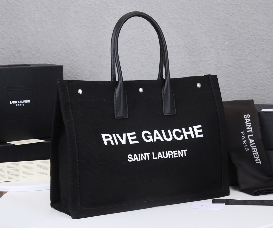 Replica Ysl Rive Gauche Tote Bag In Linen And Leather