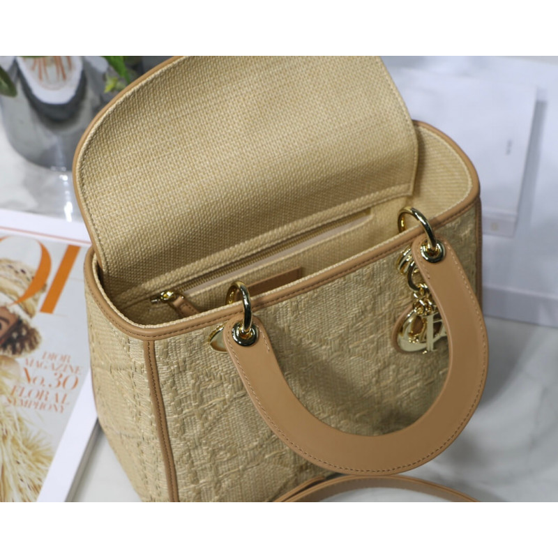 Replica Christian Dior Medium Lady Dior Bag Natural Cannage Raffia M0565