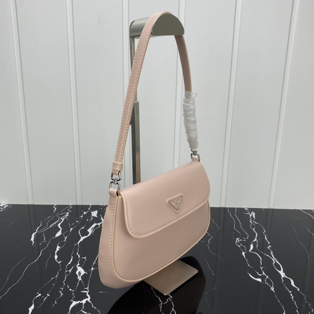 Replica Prada Cleo Brushed Leather Shoulder Bag With Flap 1Bd311 Pink/White