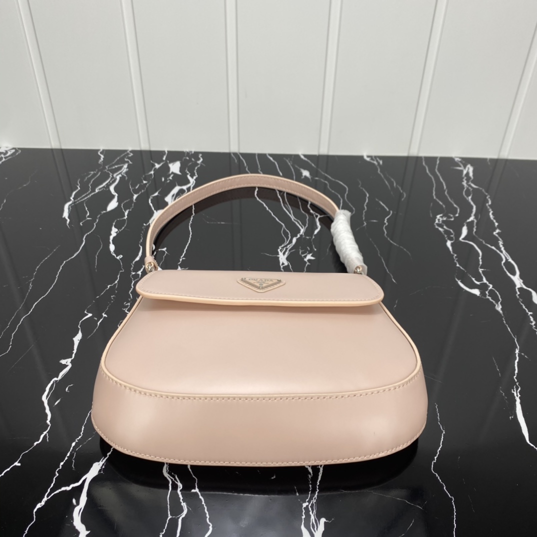 Replica Prada Cleo Brushed Leather Shoulder Bag With Flap 1Bd311 Pink/White